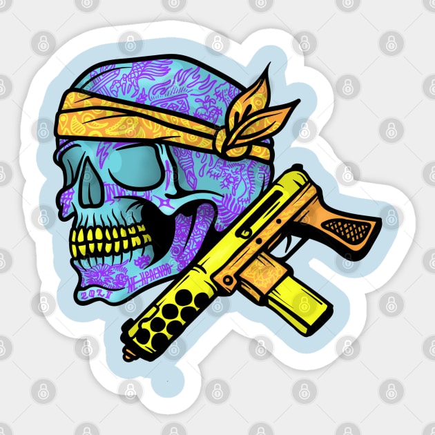 Tattooed skull with gun Sticker by NE_KRASIVO